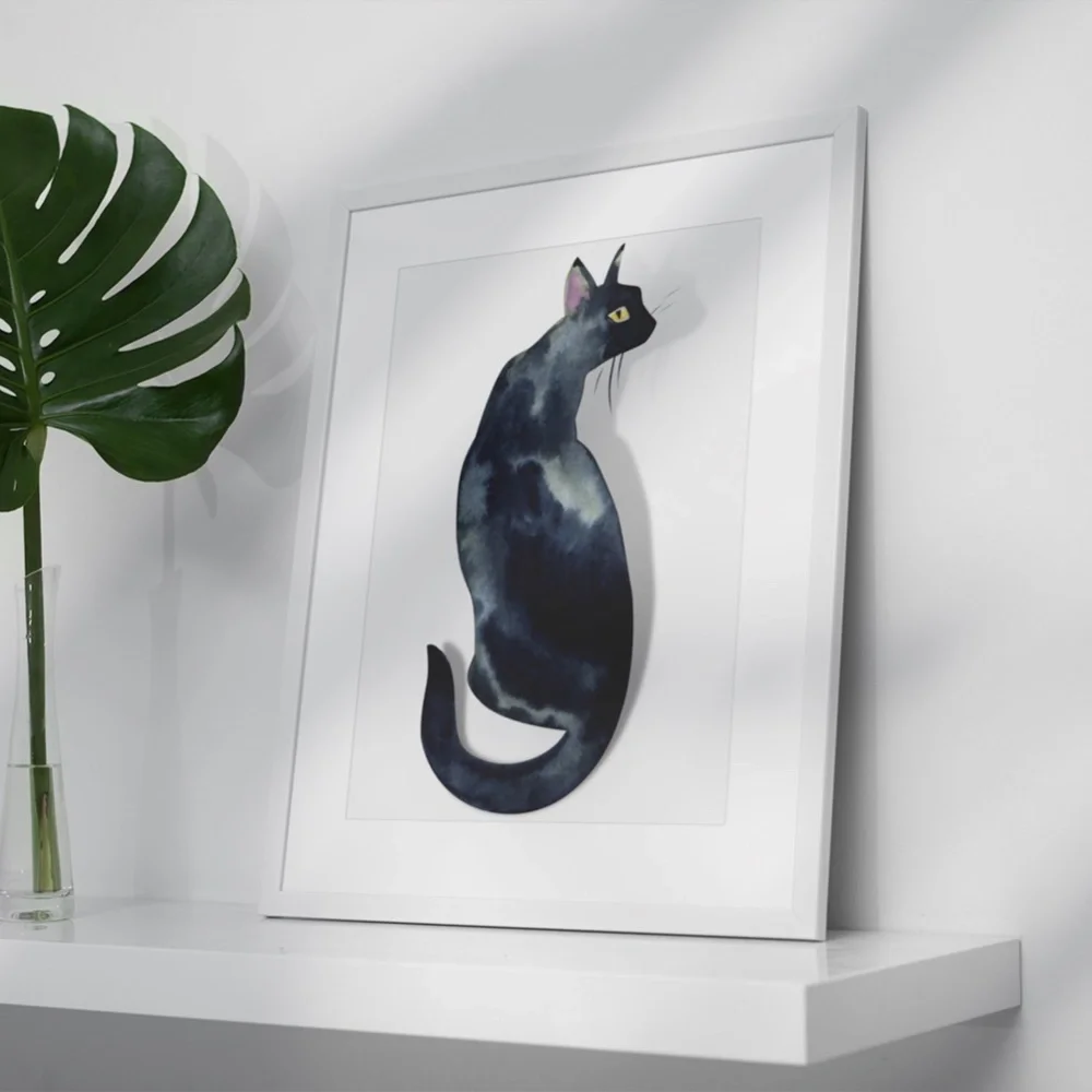 Watercolor Black Cat Portrait Wall Art Print Poster Unframed - Picture 5 of 16